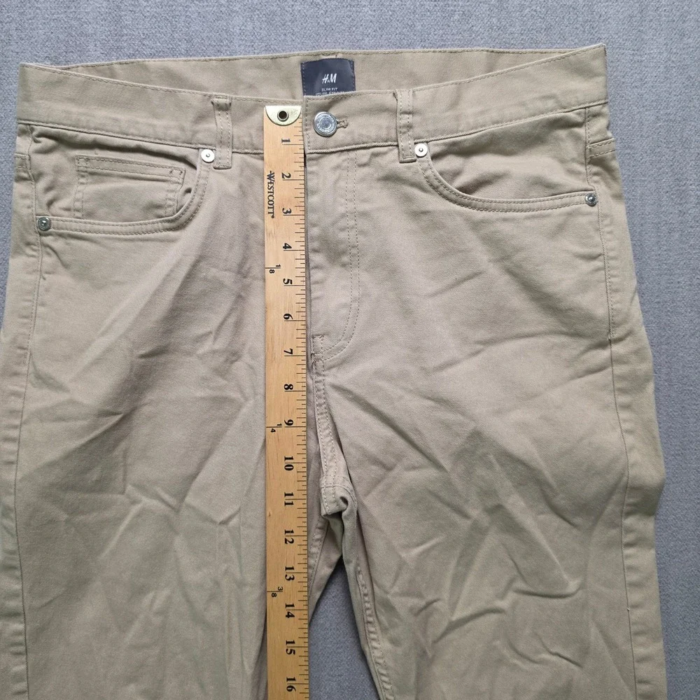 H&M Chino Pants Men 31x32 Tan Khaki Slim Fit Cotton Stretch Casual 10744027